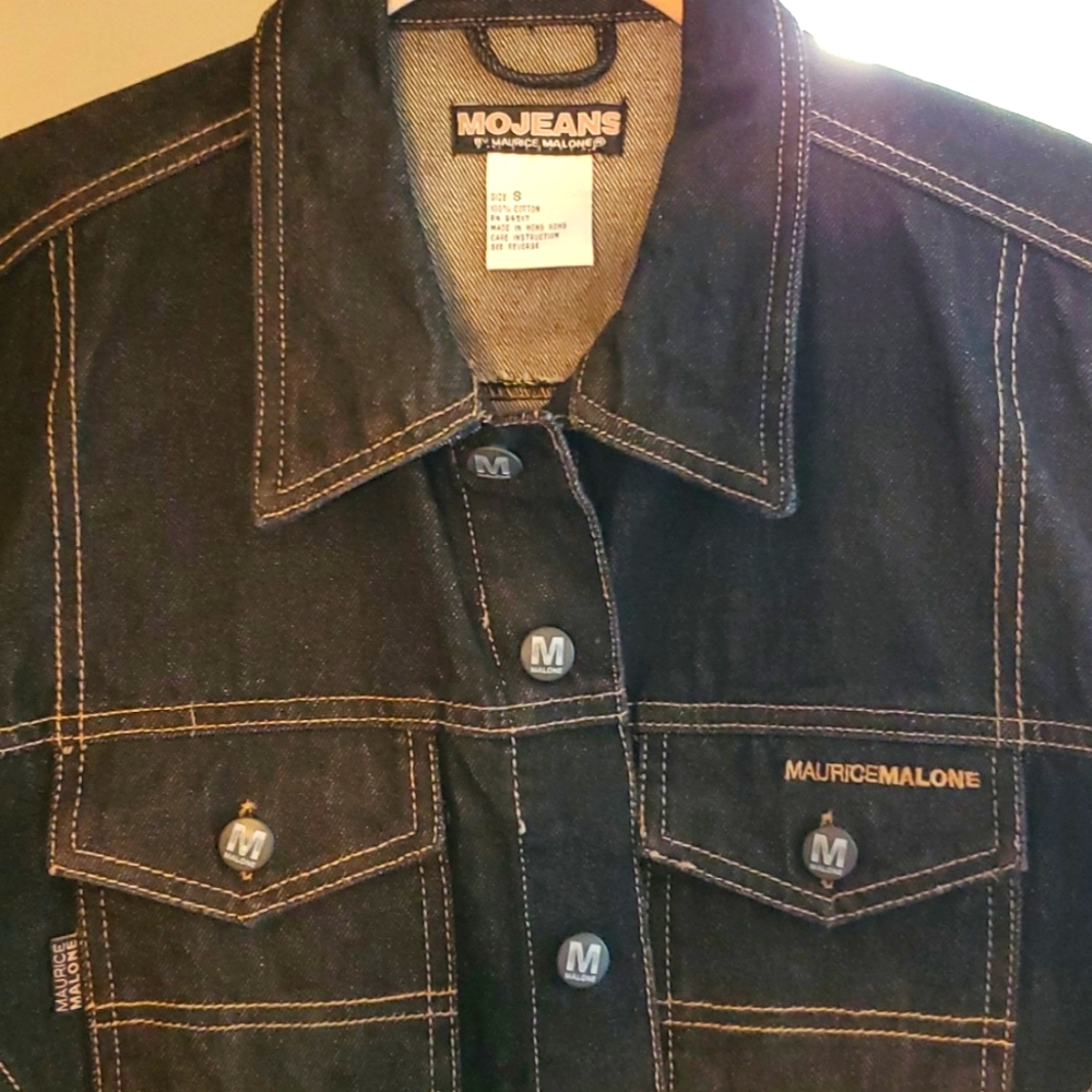Maurice Malone Mo Jeans Black Denim Jacket w/Tan Stitching NWOT
